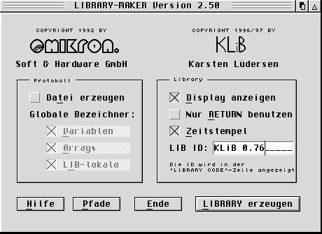 Hauptdialog des Library-Makers